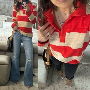 New🌟 Coral Coast Stripe Collared Pullover